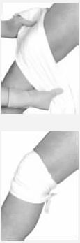 ⑥ 膝关节包扎:同样适用于肘关节的包扎,比绷带包扎更省时