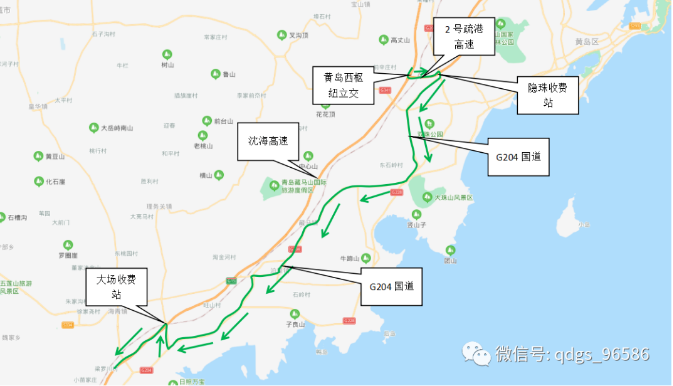 疏港高速→隐珠收费站→大珠山中路→双凤山路→海西路→g204国道