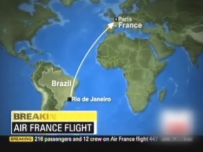 法航失踪航班上载有231人在大西洋上失去联系