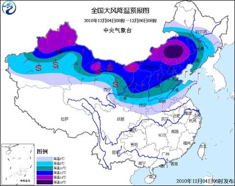 全国大风降温预报图